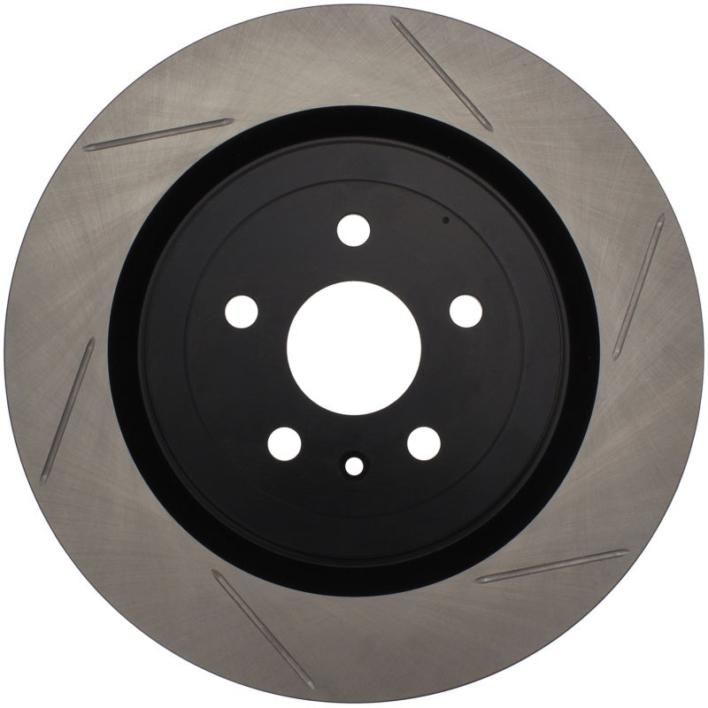 StopTech Power Slot rear left slotted brake rotor for 10 Camaro SS 8-cylinder, high-performance automotive brake component.