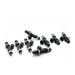 DeatschWerks 95lb/hr fuel injector set for Mustang GT, Corvette LS1, and Firebird 8-cylinder engines, showing eight black fuel injectors.