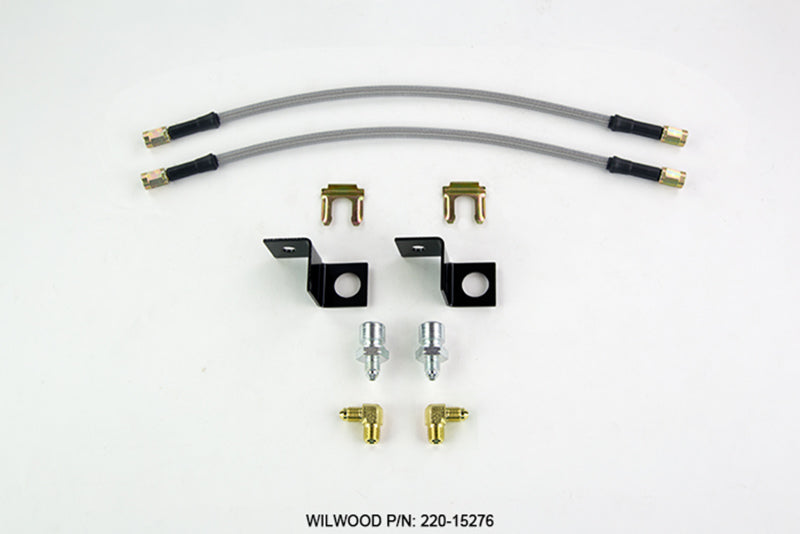 Wilwood 14-inch brake line kit with -3 M10-1.5 fittings and 1/8 NPT 90-degree connector, suitable for vehicle brake systems