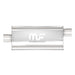 MagnaFlow Mag SS 5X8 14 3/3 O/C muffler showing the stainless steel construction and inlet/outlet pipes.