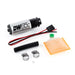 DeatschWerks 265 LPH compact in-tank fuel pump with clips and universal install kit for automotive fuel system.