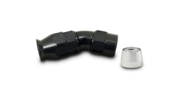 Vibrant -4AN 30-degree hose end fitting for PTFE-lined hose, showcasing the durable metal fitting with angled design.