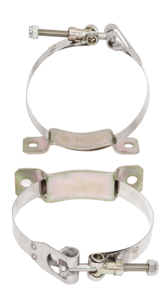 Moroso Accumulator Mount oil catch cans in a 2-pack, designed for engine oil vapor management and secure installation.