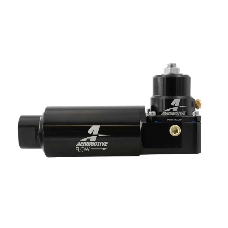 Aeromotive universal fuel filter and EFI regulator combo with 10 micron AN-06 flare fittings for fuel system protection.