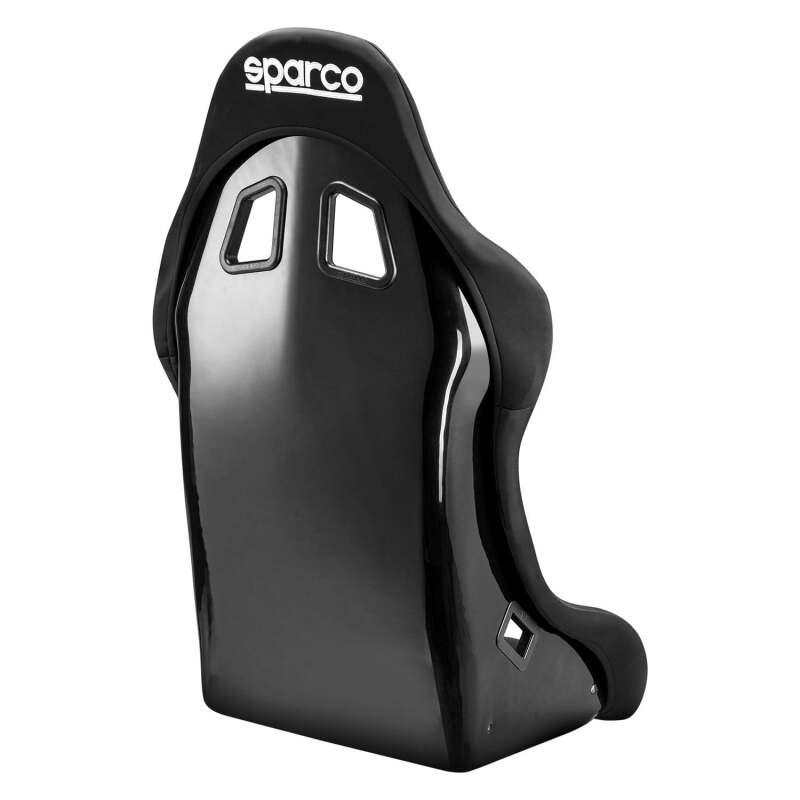 Black Sparco Evo XL QRT X race seat with supportive racing design and racing harness slots.