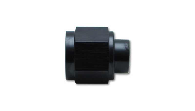 Vibrant -10AN Aluminum Flare Caps fitting, black anodized, designed for secure sealing of flare fittings in automotive and performance applications.