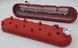 Pair of Granatelli Motor Sports red wrinkle finish LS tall valve covers with integral angled coil mounts, designed for GM LS engines.