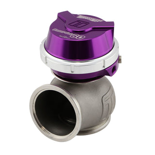 Turbosmart WG60 Gen V Power-Gate 60 wastegate with purple actuator, designed for turbocharged engines, shown in the image.
