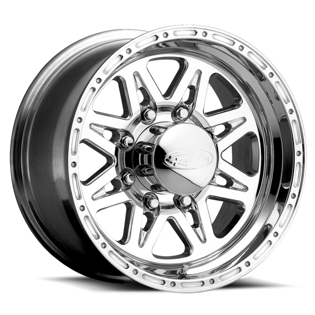 Polished Raceline 888 Renegade 16x10 inch cast wheel with 8x165.1 bolt pattern and -25mm offset for off-road vehicles.