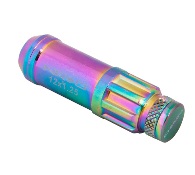 NRG 700 Series M12 x 1.25 steel lug nut set with dust cap cover, lock nuts, and lock socket in neochrome finish, 21-piece set
