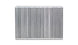 Vibrant vertical flow intercooler core, 12-inch wide, 8-inch high, 3.5-inch thick, with metal fins and end tanks visible.