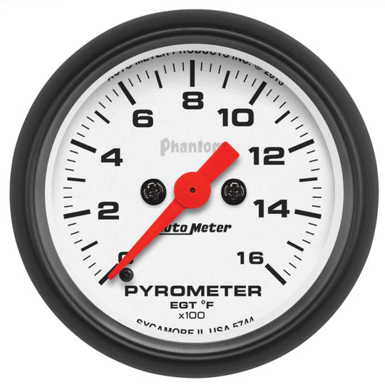 AutoMeter Phantom 52mm electronic EGT gauge kit showing digital display and mounting hardware for high-temperature engine monitoring.