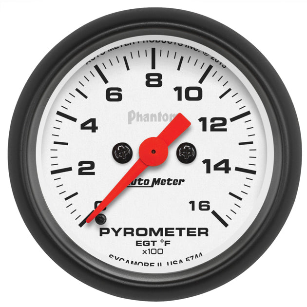 AutoMeter Phantom 52mm electronic EGT gauge kit showing digital display and mounting hardware for high-temperature engine monitoring.