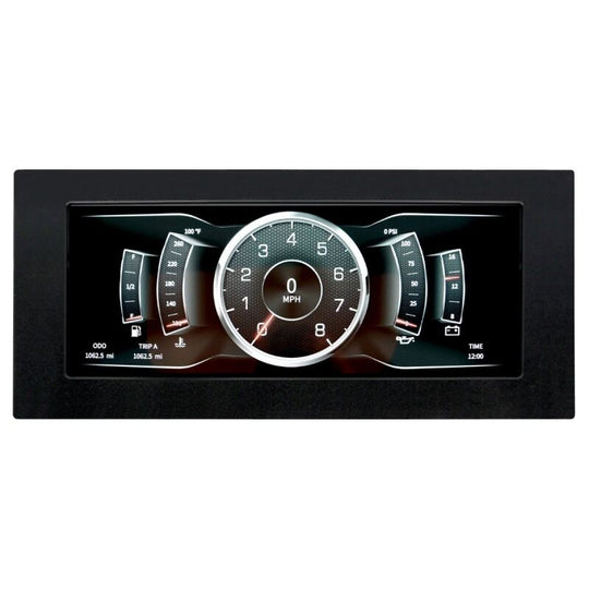 AutoMeter InVision digital dash system with performance monitors, featuring a sleek display and multiple gauge readings for vehicle monitoring.
