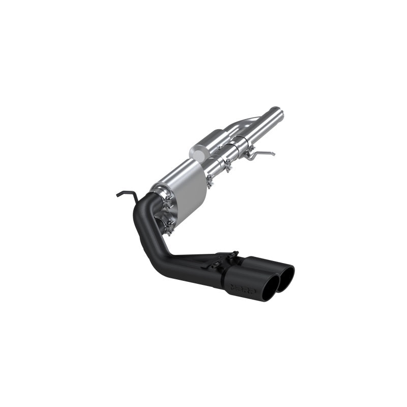 MBRP 09+ Chevrolet Silverado 1500 cat back exhaust system with dual outlet and 4-inch black tip, pre-axle design, and sleek finish.