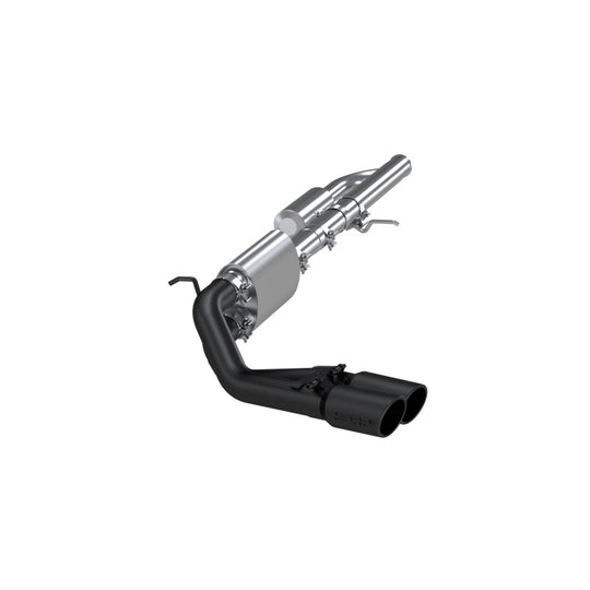 MBRP 09+ Chevrolet Silverado 1500 cat back exhaust system with dual outlet and 4-inch black tip, pre-axle design, and sleek finish.