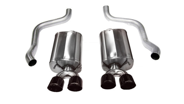 Black CORSA Performance axle-back exhaust for 2009-2013 Chevrolet Corvette C6 6.2L V8, showing the polished tips and piping.