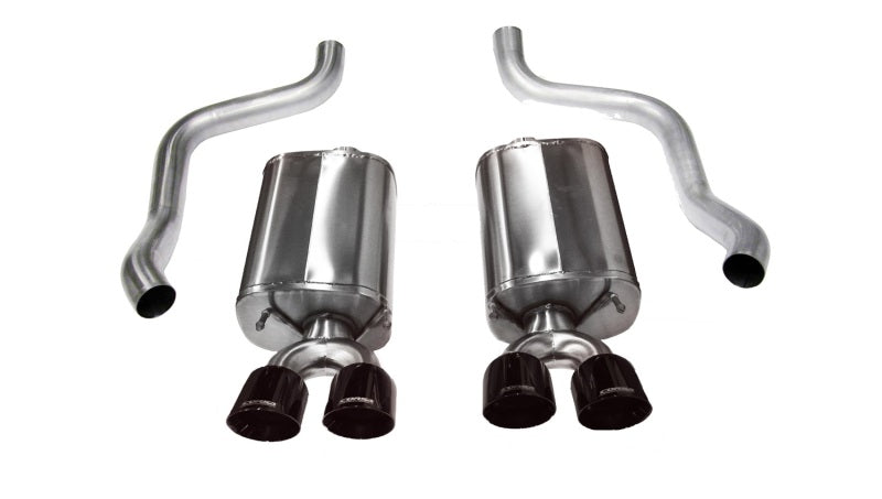Black CORSA Performance axle-back exhaust for 2009-2013 Chevrolet Corvette C6 6.2L V8, showing the polished tips and piping.
