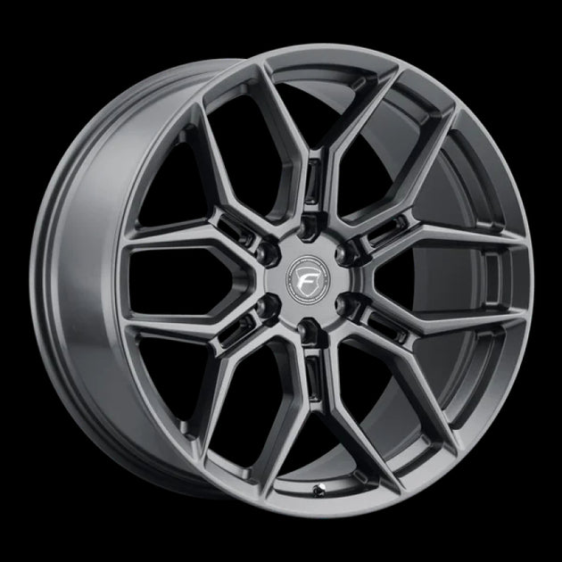 Forgestar X12 22x10 cast satin anthracite wheel with 6x135 bolt pattern and ET30 offset, shown from a side angle.