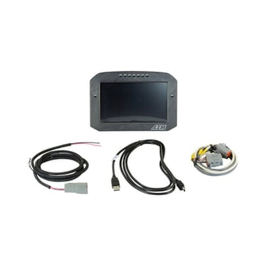 AEM CD-7 Carbon Flush Digital Dash Display gauge showing digital readouts in a sleek carbon-finish housing.
