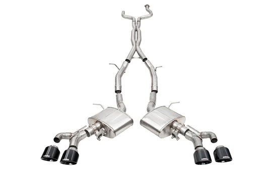 CORSA Performance Corsa 22-25 Cadillac CT4 V Blackwing 3-inch active valve catback exhaust with 4.5-inch black tip on a vehicle