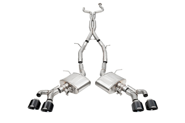 CORSA Performance Corsa 22-25 Cadillac CT4 V Blackwing 3-inch active valve catback exhaust with 4.5-inch black tip on a vehicle