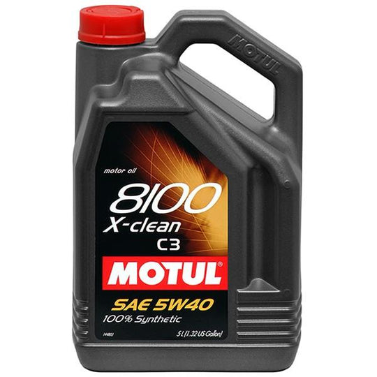 Motul 1L Synthetic Engine Oil 8100 5W40 X-CLEAN C3 bottle for motor oil, with label and cap visible.