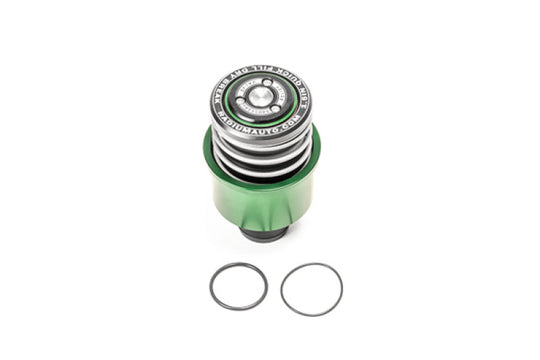 Radium Engineering 1.5-inch dry break fuel filler fitting with male PRV connection, used for automotive fuel systems.