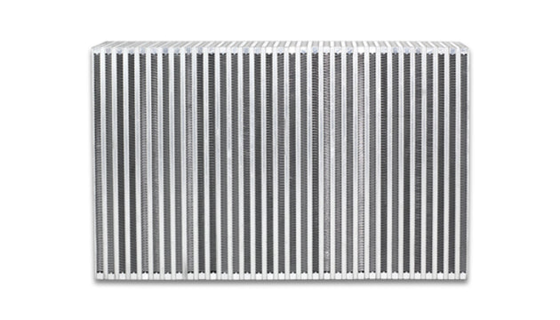 Vibrant vertical flow intercooler with 22-inch width, 14-inch height, and 4.5-inch thickness for high-performance cooling.