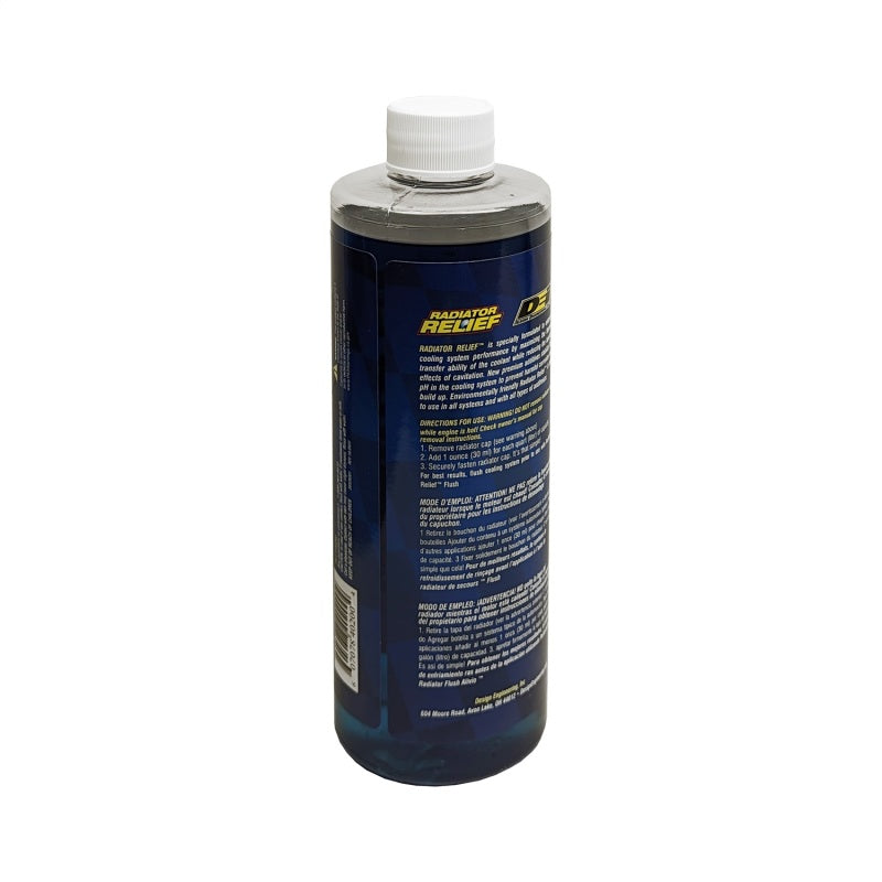 DEI Radiator Relief 16oz coolant bottle, automotive radiator additive for cooling system protection and performance.