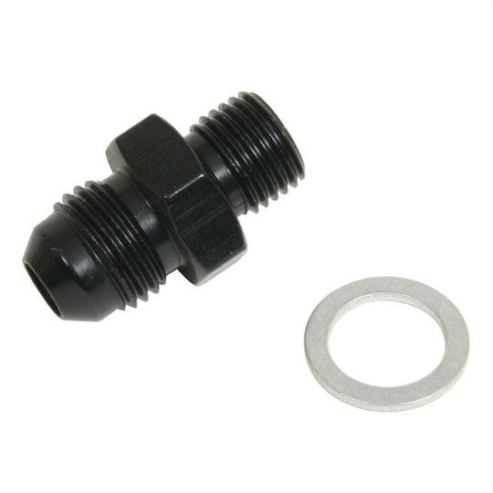 Fragola black 6AN to 12mm x 1.25 male adapter fitting for automotive or plumbing applications.