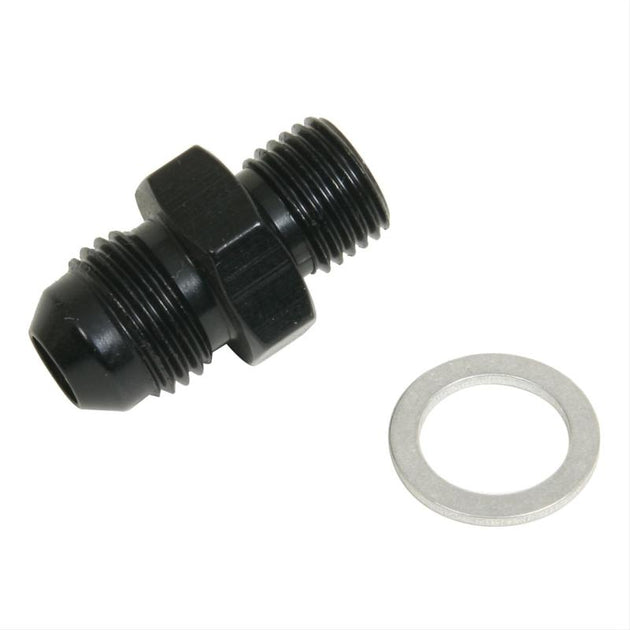 Fragola black 6AN to 12mm x 1.25 male adapter fitting for automotive or plumbing applications.