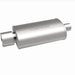 MagnaFlow stainless steel muffler with tip, 14x5x8 inches, featuring dual inlet and outlet pipes, for automotive exhaust systems.