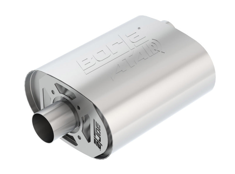 Borla CrateMuffler for Ford 5.0L Coyote, ATAK 2.5-inch offset/center muffler with 12x6x10.34-inch dimensions, automotive exhaust.
