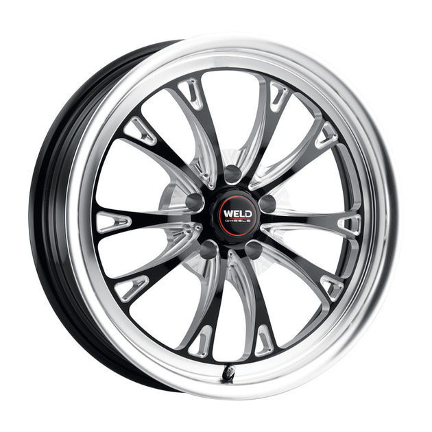 Weld Belmont Drag 18x5 cast wheels in gloss black with 5x120 bolt pattern and 78.1mm center bore, showcasing a sleek wheel design.