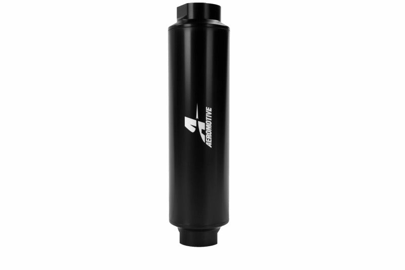 Aeromotive AN-16 inline fuel filter with 100 micron stainless steel element for extreme flow and filtration.