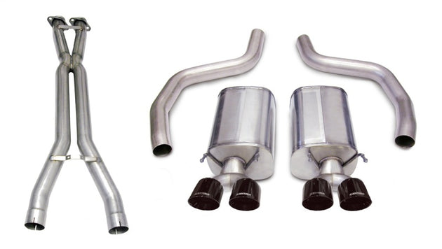 CORSA Performance X Pipe for exhaust systems, showcasing the sleek metal design and dual pipe configuration.