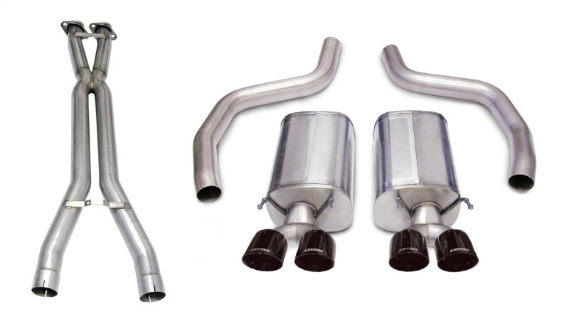 CORSA Performance X Pipe for exhaust systems, showcasing the sleek metal design and dual pipe configuration.