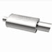 MagnaFlow stainless steel muffler with tip, 14x5x8 inches, featuring dual inlet/outlet pipes and polished tip for car exhaust system.