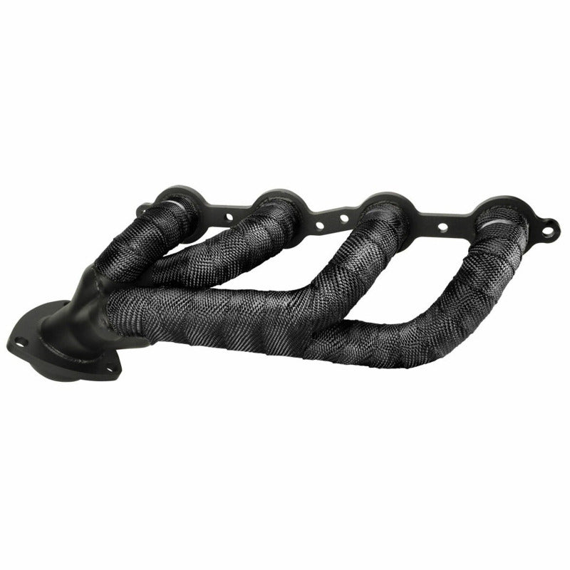 Black titanium DEI Exhaust Wrap 2in x 50ft, heat-resistant thermal insulation for exhaust systems, showing rolled wrap on a surface.