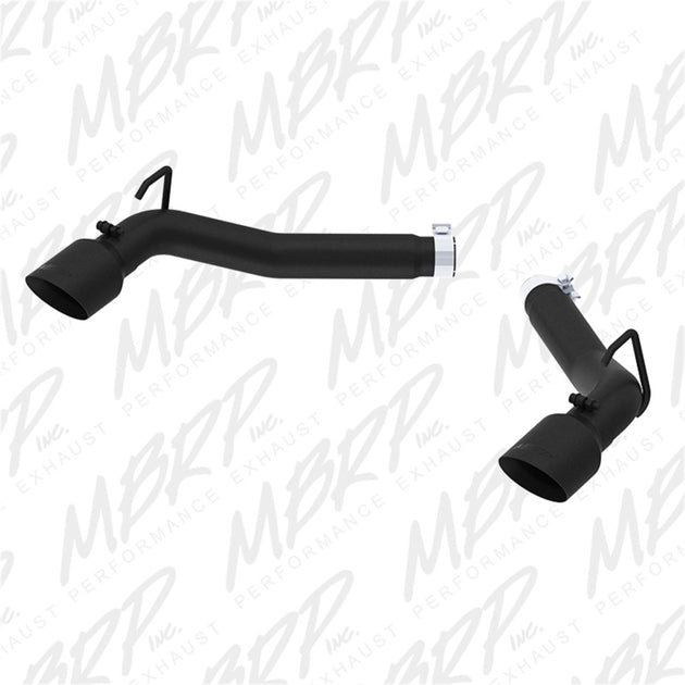 MBRP black coated axle back muffler delete for Chevrolet Camaro V8 6.2L 2010-2015, showing the exhaust tips and pipes.