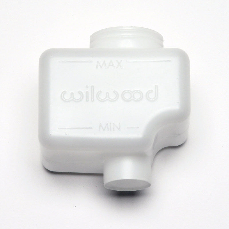 Wilwood 7 oz. short remote brake master cylinder reservoir, compact aluminum fluid container for automotive brake systems.
