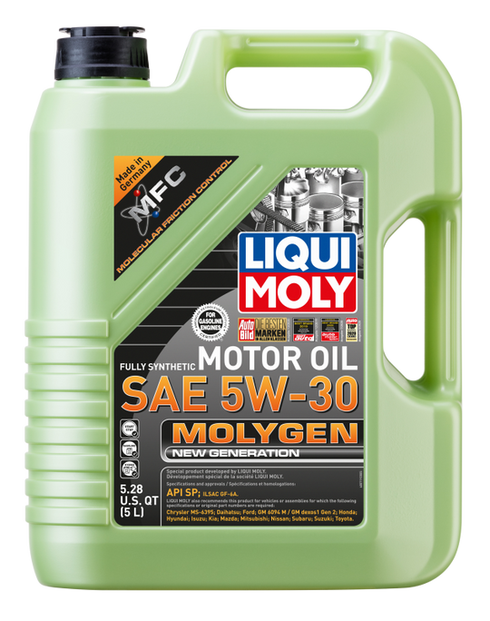 LIQUI MOLY Molygen New Generation 5L SAE 5W30 motor oil container with label and cap.