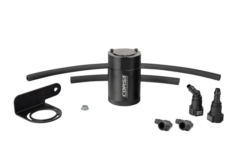 CORSA Performance aluminum oil catch can for 2019-2025 Silverado, Sierra, Tahoe, Suburban, Yukon, and Denali trucks.