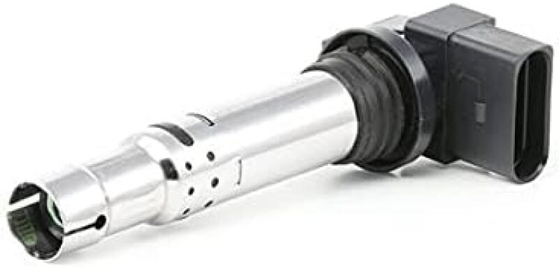 Bosch 14V pencil-type ignition coil for stock replacement, showing the ignition coil with connectors and packaging details.
