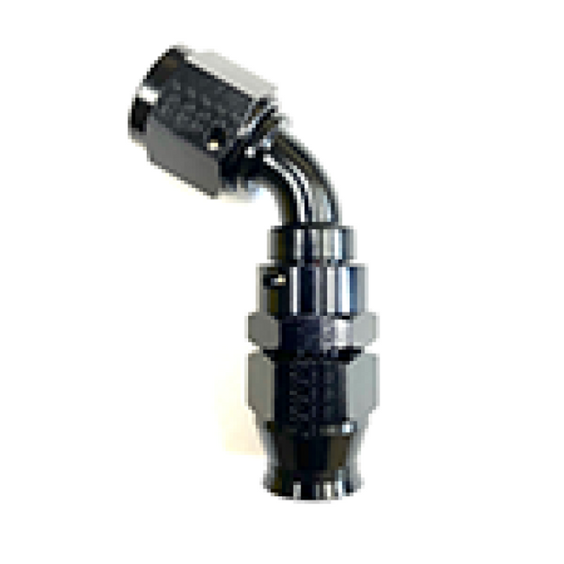 Fragola -8AN Real Street 60 Degree Black Hose End fitting for PTFE hoses, showcasing durable metal construction and precise angle.