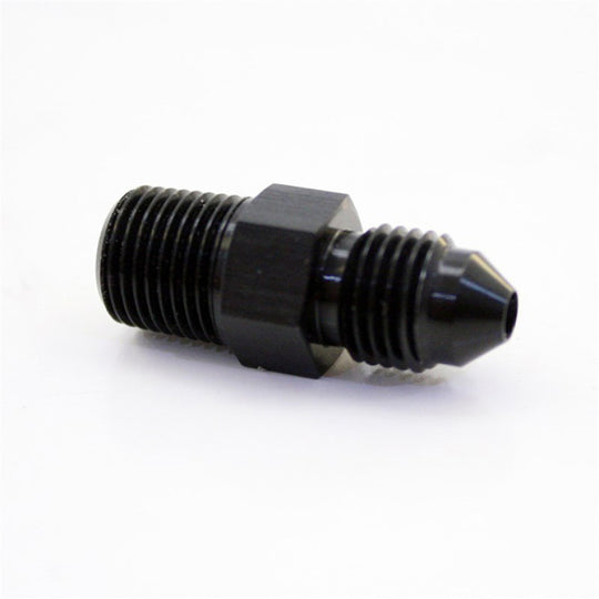 Nitrous Express 3AN to 1/8 NPT straight fitting for fluid connections, showing the metal fitting with threaded ends.