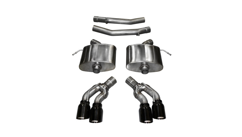 CORSA Performance axle-back exhaust for 2016-2019 Cadillac CTS V 6.2L V8, black Xtreme finish, with dual exhaust tips.