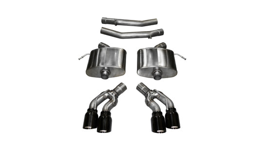 CORSA Performance axle-back exhaust for 2016-2019 Cadillac CTS V 6.2L V8, black Xtreme finish, with dual exhaust tips.