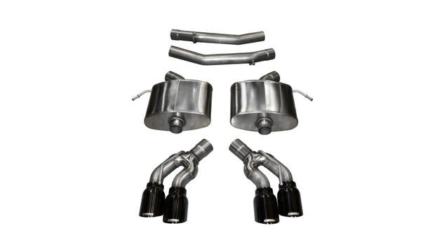 CORSA Performance axle-back exhaust for 2016-2019 Cadillac CTS V 6.2L V8, black Xtreme finish, with dual exhaust tips.